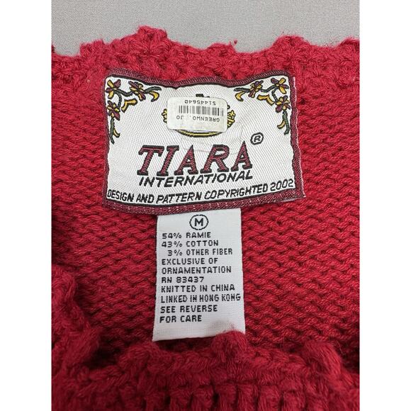 Vintage Christmas Sweater Womens M Red Embroidered Tree Presents Retro Y2K Tiara - Picture 6 of 9